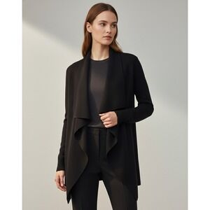 Theory Open Front Cardigan Women's Size Large Black Long Sleeve Casual Wear